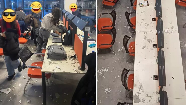 Yıldız Teknik Üniversitesi’nin yeni inşa edilen kütüphanesinde isyan ettiren görüntü