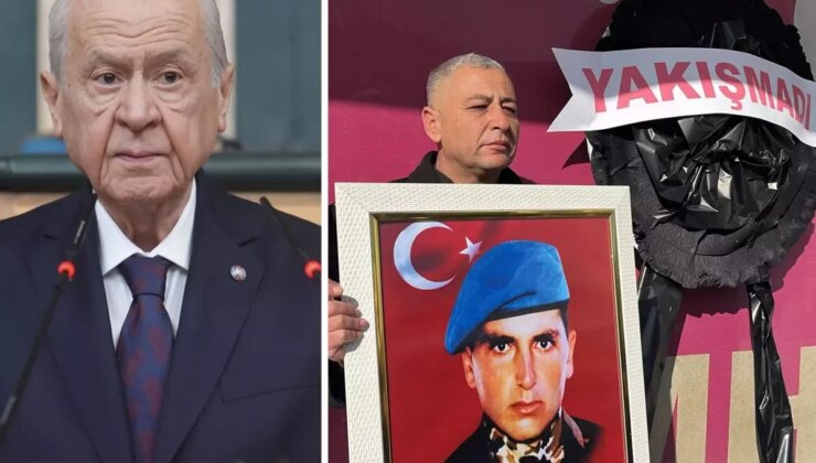 Şehit aileleri, MHP İl Başkanlığı önüne "Yakışmadı" yazılı siyah çelenk bıraktı