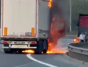 Kuzey Marmara Otoyolu’nda büyük korku! Seyir halindeki TIR cayır cayır yandı