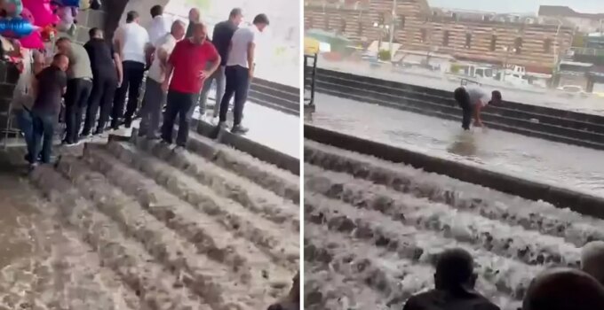 Diyarbakır’da dolu ve sağanak hayatı felç etti! Ulu Cami şelaleye döndü
